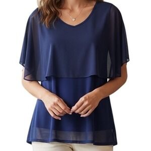 THE LIMITED Indigo Tank With Cape Style Chiffon Overlay NWT $40‎ Size  Small
